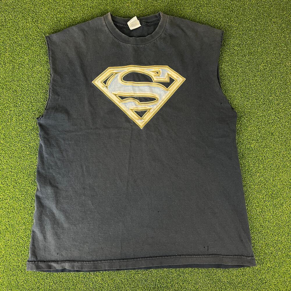 Vintage DC Comics Superman Crewneck Cut Out Sleeveless Shirt Sz XL